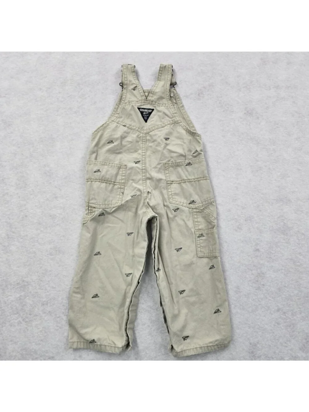 OshKosh Novelty Print Paper Airplane Bib Overalls Sz 24 Month Adjustable Straps